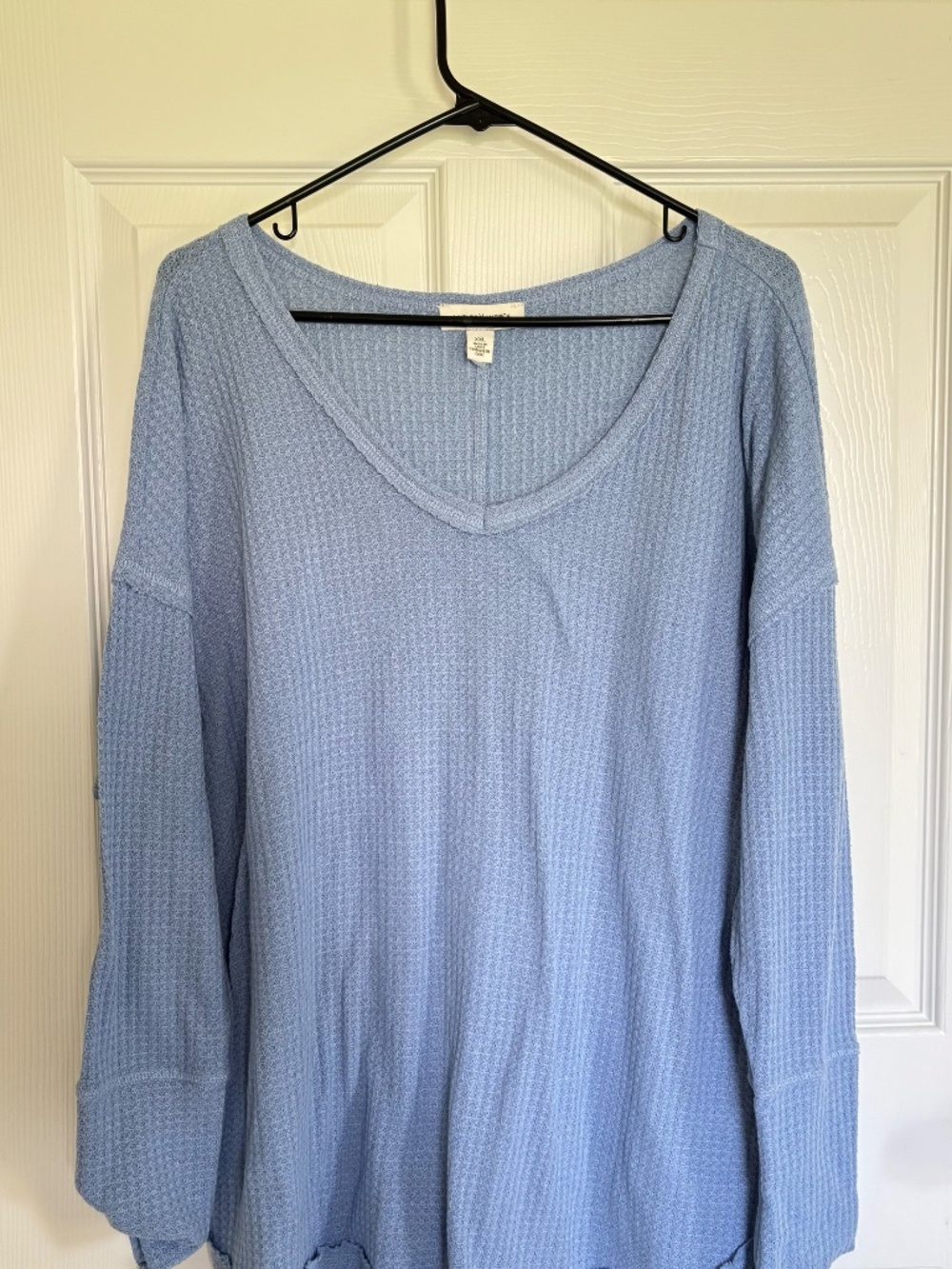 Vintage America Womens XXL Waffle Knit Top Periwinkle Blue V-Neck Thermal Shirt